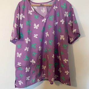 Purple butterfly scrub top